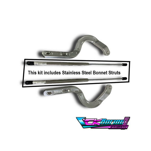 CKRD Billet Bonnet Hinge Raw Finish Stainless Strut Kit VB - VL Commodore Pair